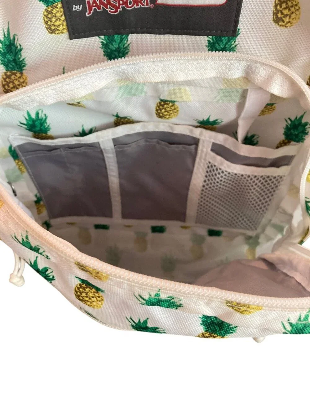 Large JANSPORT Student School Laptop Backpack PINEAPPLE Faux Leather Bottom